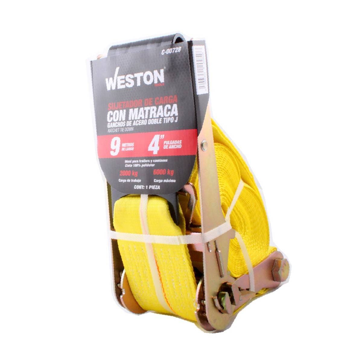 SUJETADORES CON MATRACA 4" X 9M GANCHO PLANO