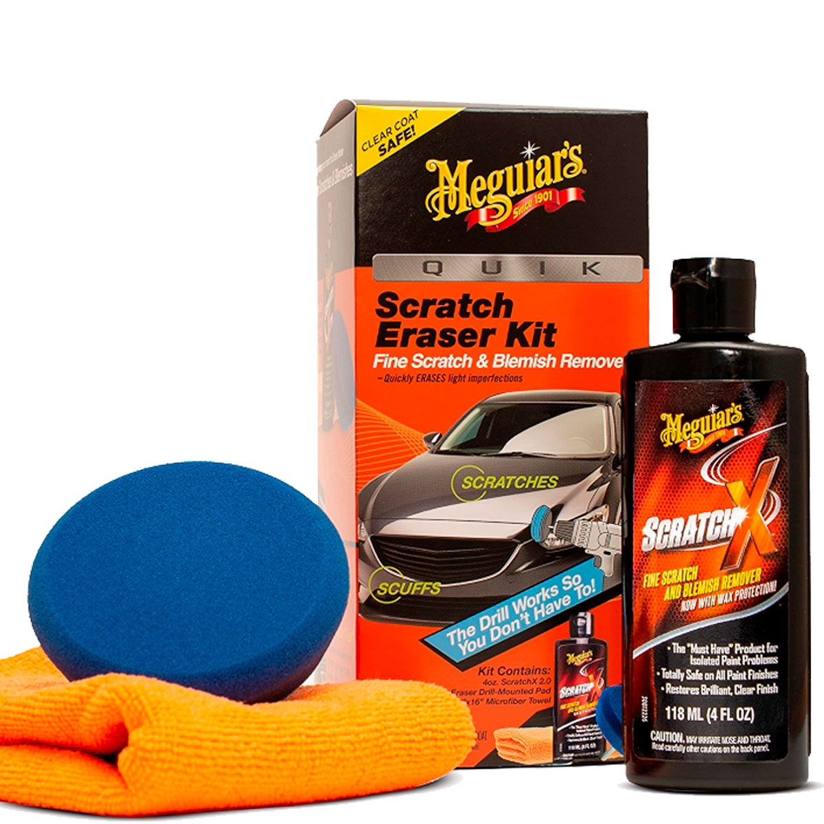 KIT QUIK SCRATCH ERASER DISCO+SCRATCHX+MICROFIBRA MEGUIARS