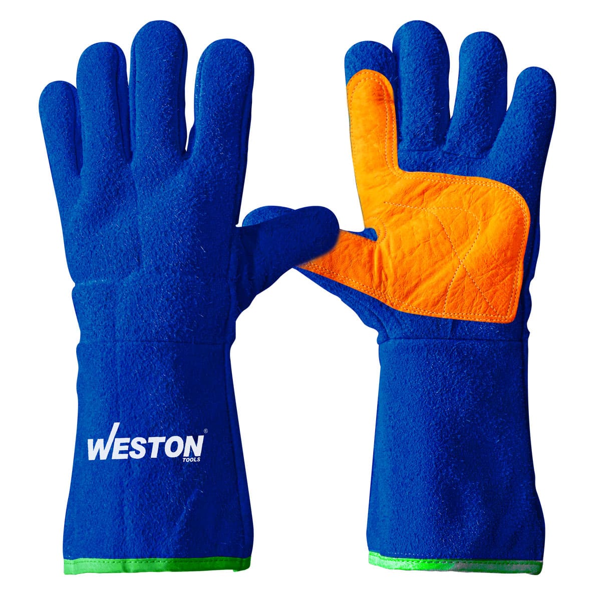 GUANTE SOLDADOR AZUL C/ REFUERZO DE PIEL EN PALMA (Precio x par - Empaque c/25 pares)