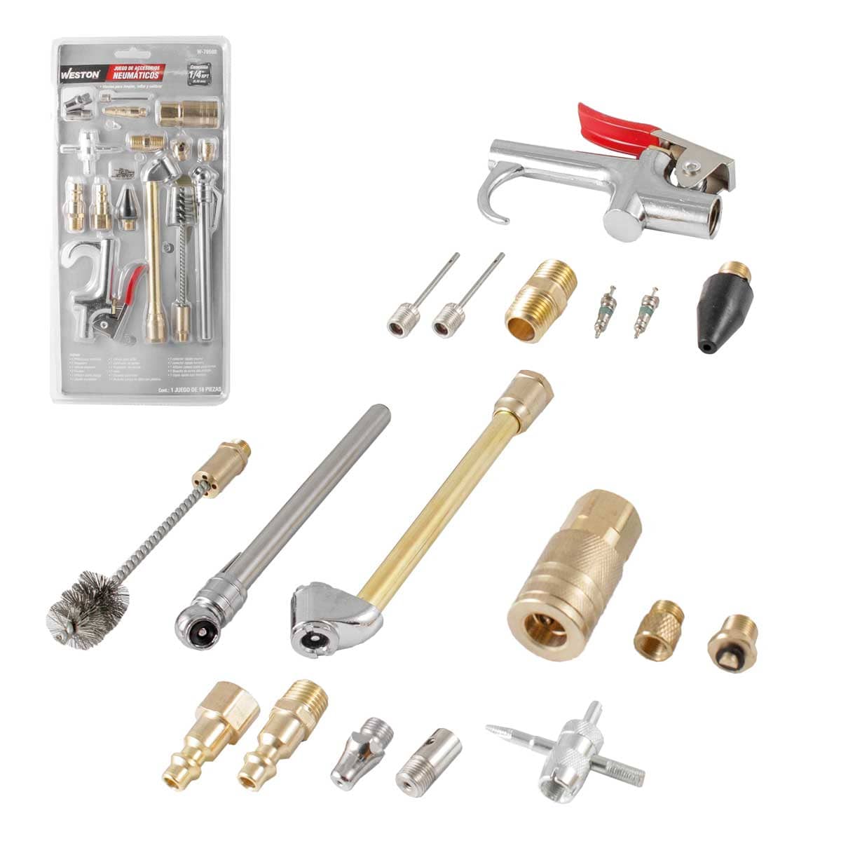 ACCESORIOS PARA COMPRESOR DE AIRE (JGO. 18 PIEZAS) 1/4'' NPT
