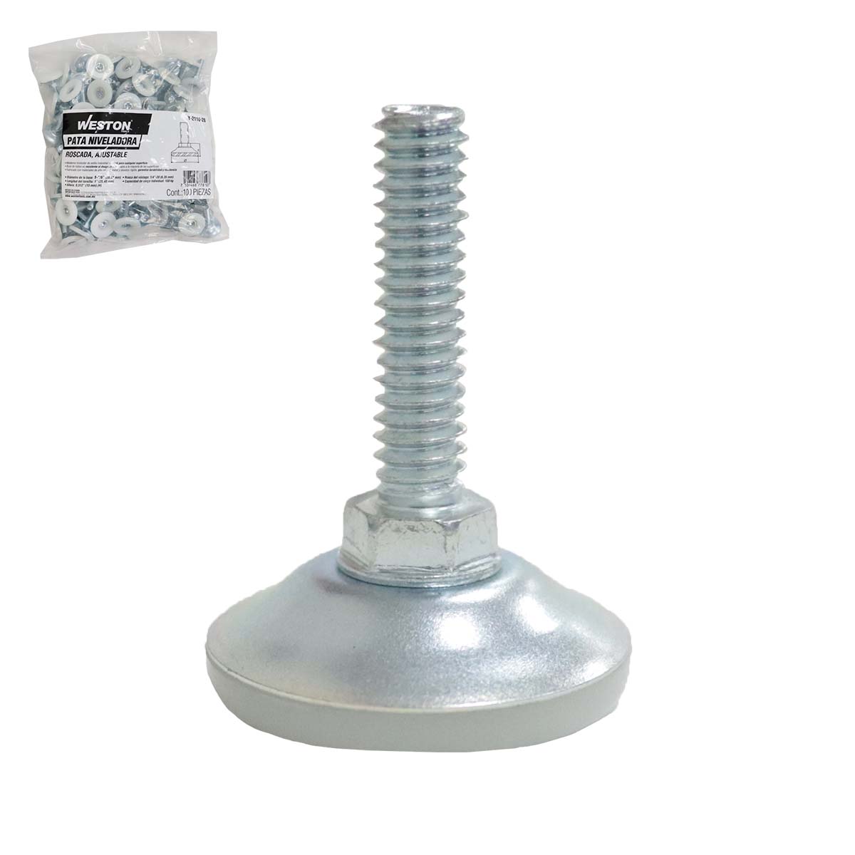 PATA NIVELADORA ROSCADA AJUSTABLE CON ZAPATA PARA MUEBLES 1-1/8” (Bolsa c/100 pzs - Precio x Pza)