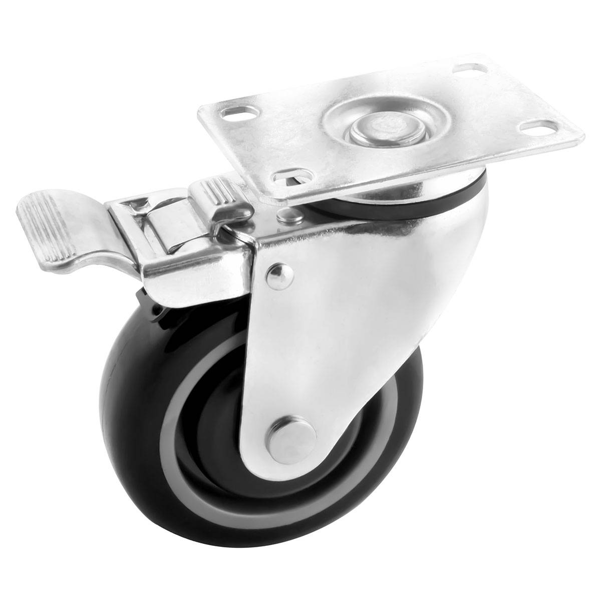 RODAJA PU/PP 4" x 1-1/4" P/CARRITO SUPER GIRA. C/FRENO