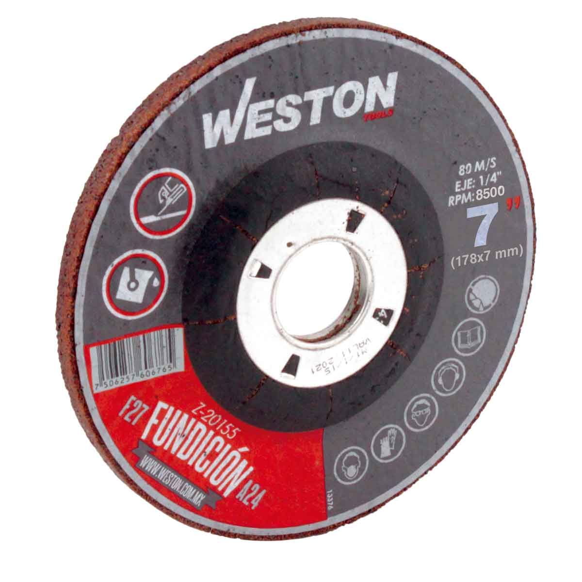 DISCO D/DESBASTE P/FUNDICION 7" x 1/4"(6.35) x 7/8" F27 (Emp. c/5 Pzas - Precio x Pza)