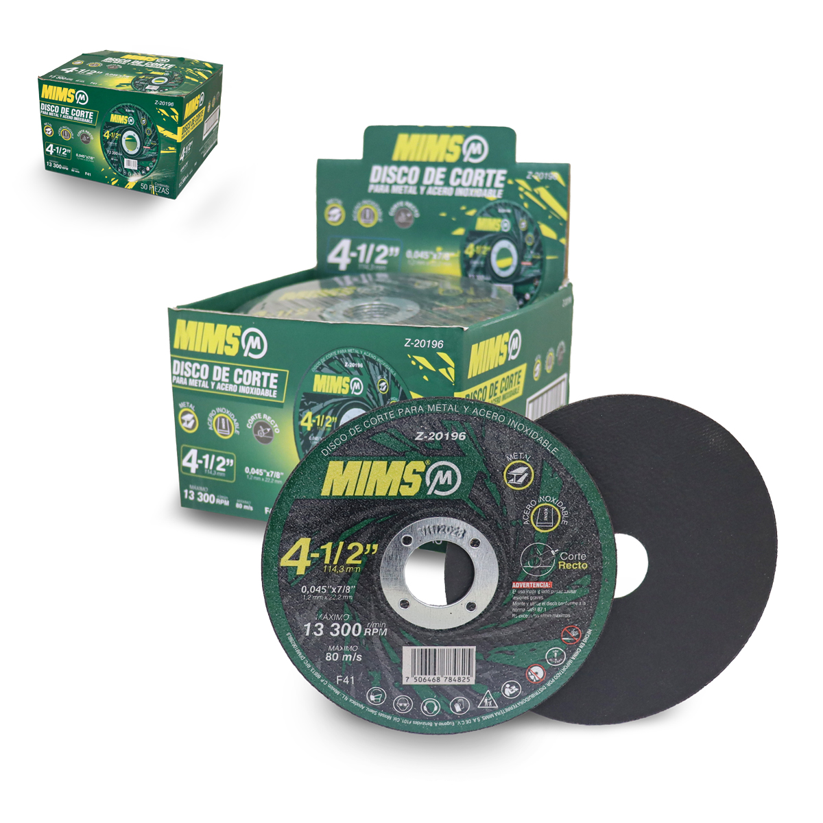 DISCO D/CORTE P/INOX. Y METAL 4-1/2" x 0.045"(1.4) x 7/8" F41 MIMS (Emp. c/50 Pzas - Precio x Pza)