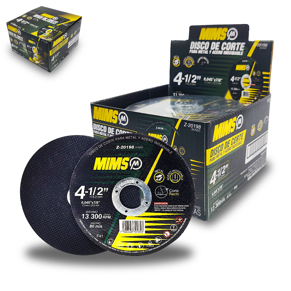 DISCO D/CORTE P/INOX. Y METAL 4-1/2" x 0.045"(1.4) x 7/8" F41 MIMS (Emp. c/50 Pzas - Precio x Pza)