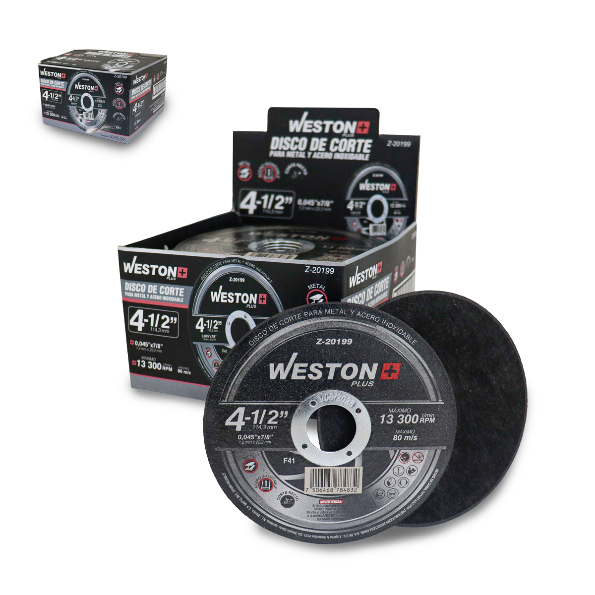 DISCO D/CORTE P/INOX. Y METAL 4-1/2" x 0.045"(1.4) x 7/8" F41 WP (Emp. c/50 Pzas - Precio x Pza)