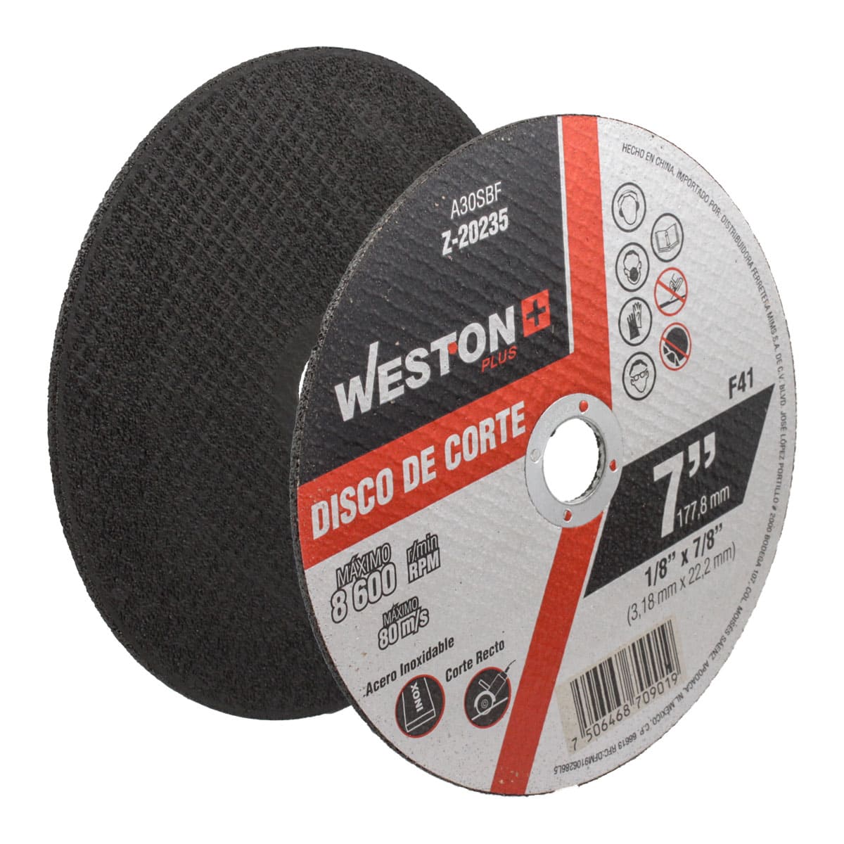 DISCO D/CORTE P/INOX. 7" x 1/8"(3.17) x 7/8" F41 (Emp. c/5 Pzas - Precio x Pza)