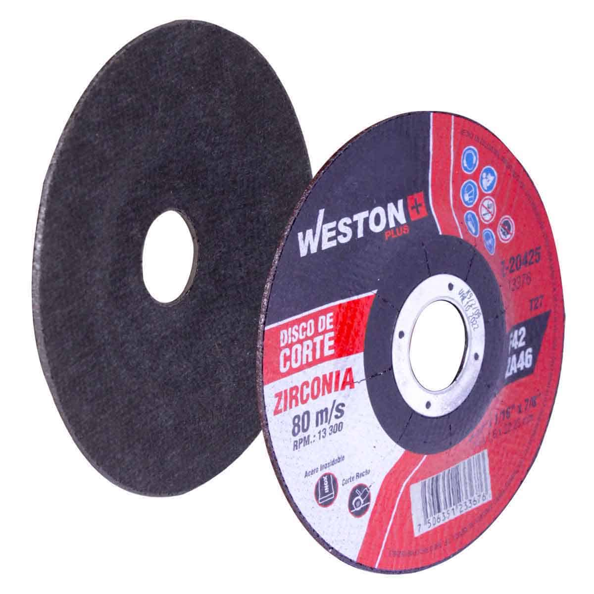 DISCO D/CORTE P/INOX. D/ZIRCONIO 4-1/2" x 1/16"(1.58) x 7/8" F42 (Emp. c/10 Pzas - Precio x Pza)