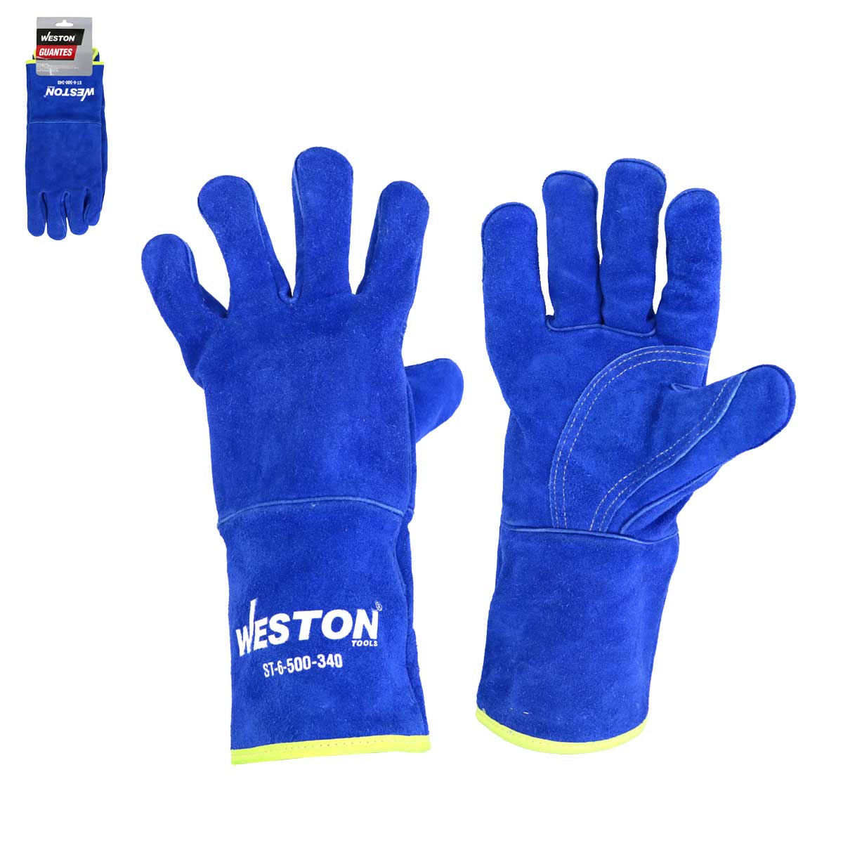 GUANTE SOLDADOR DE CARNAZA AZUL C/REFUERZO TIPO PERICO USO INDUSTRIAL 13"